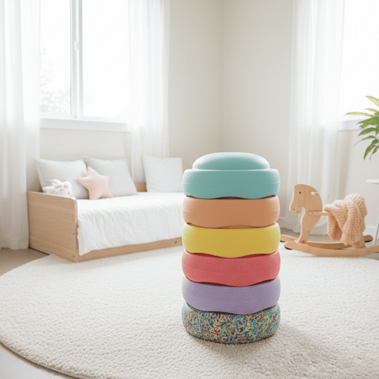 Bloques de equilibrio montessori para niños en habitación infantil 
