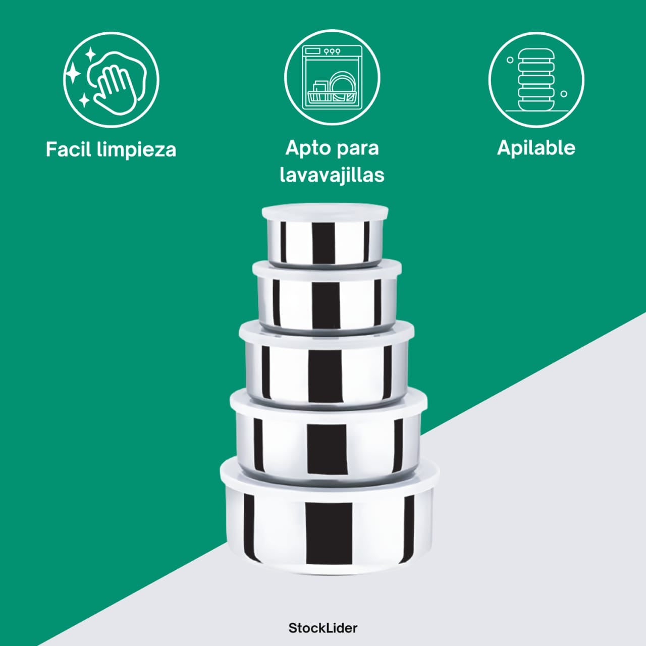 Pack 5 recipientes de acero inoxidable - EcoSteel